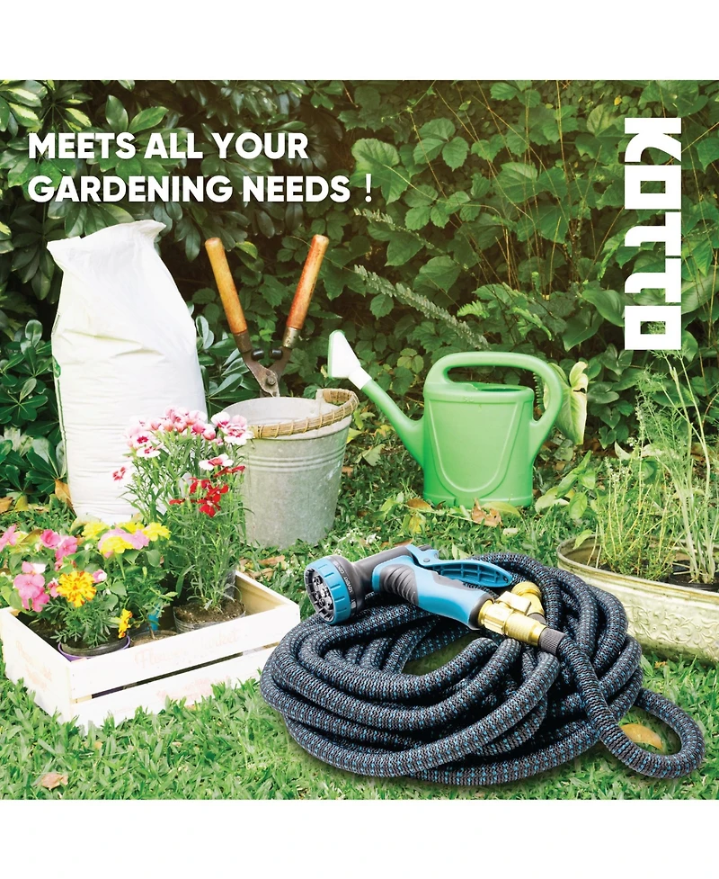 Kotto 50' Expandable Water Garden Hose: 10 Spray Nozzles, Solid Brass Connector, Leak-Proof Design