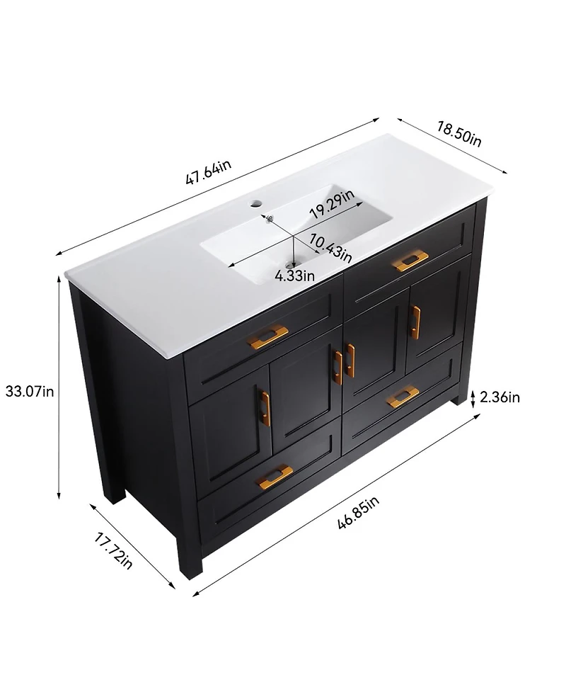 Sillysis Modern Bathroom Vanity with Ceramic Sink, 4 Soft Close Doors & 4 Drawers, Ample Storage for Large Bathroom