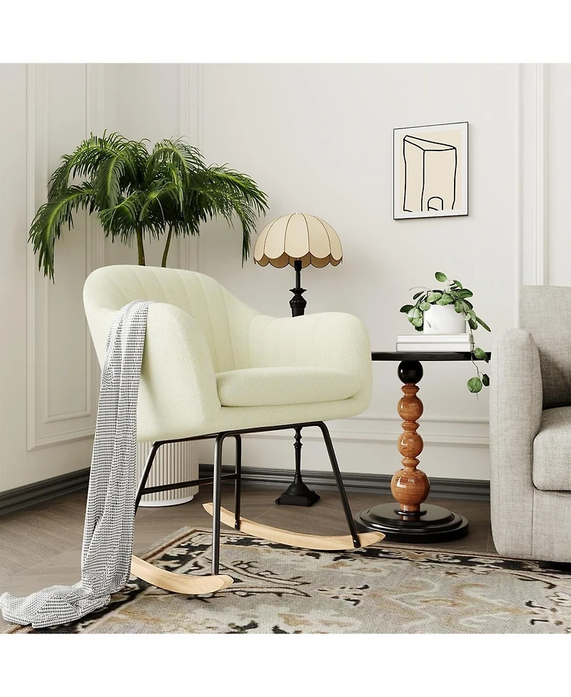 Gaomon Nursery Rocking Chair, Upholstered Chenille Glider Rocker Chair, Modern Armchair With Wood Legs