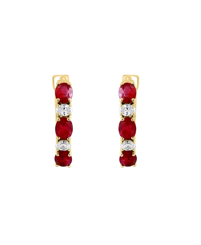 Lali Jewels Ruby (1-1/3 ct. t.w.) & Diamond (1/5 ct. t.w.) Small Hoop Earrings in 14k Yellow Gold, 0.62"