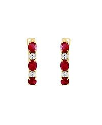 Lali Jewels Ruby (1-1/3 ct. t.w.) & Diamond (1/5 ct. t.w.) Small Hoop Earrings in 14k Yellow Gold, 0.62"