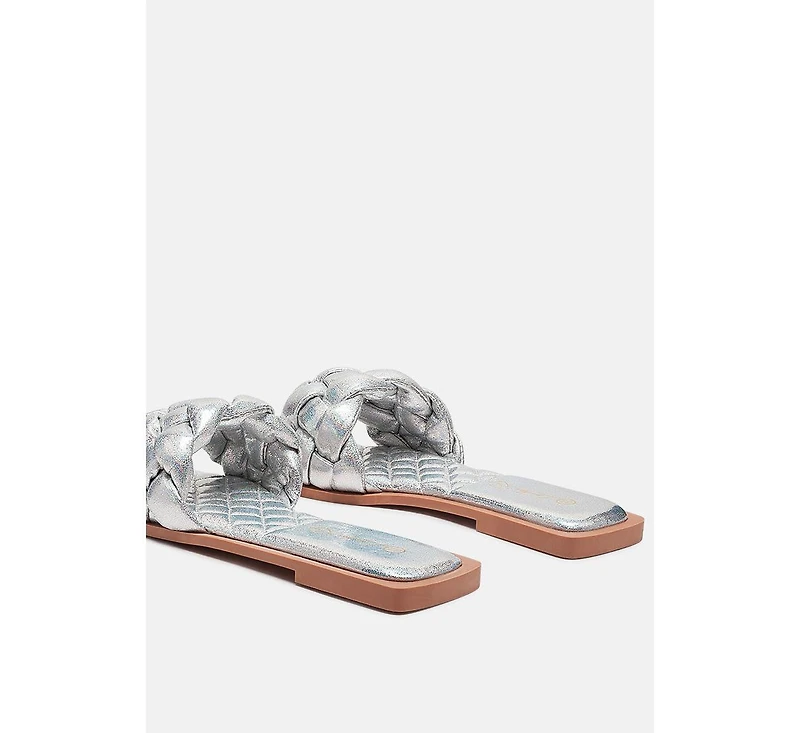 Marcue Patent Pu Quilted Slides Woven Straps