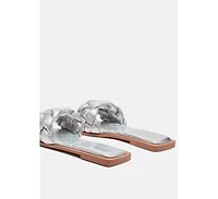 Marcue Patent Pu Quilted Slides Woven Straps