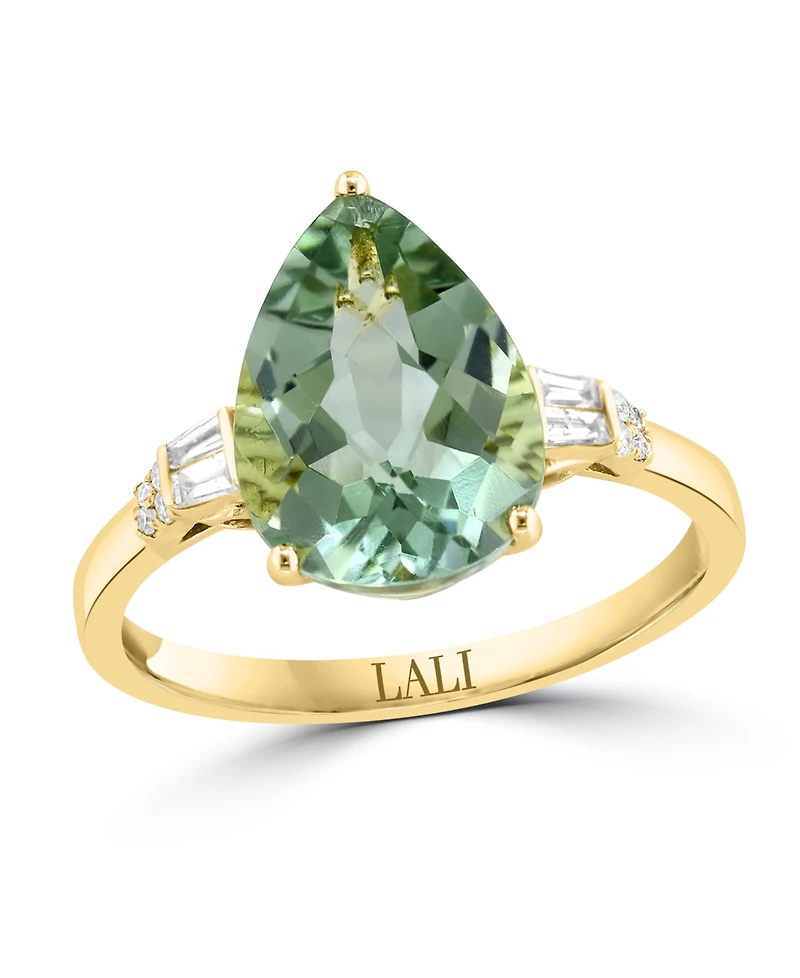 Lali Jewels Green Amethyst (3-1/2 ct. t.w.) & Diamond (1/10 ct. t.w.) Ring in 14k Yellow Gold