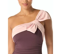 Carmen Marc Valvo Women's One-Shoulder Bow One-Piece Swimsuit