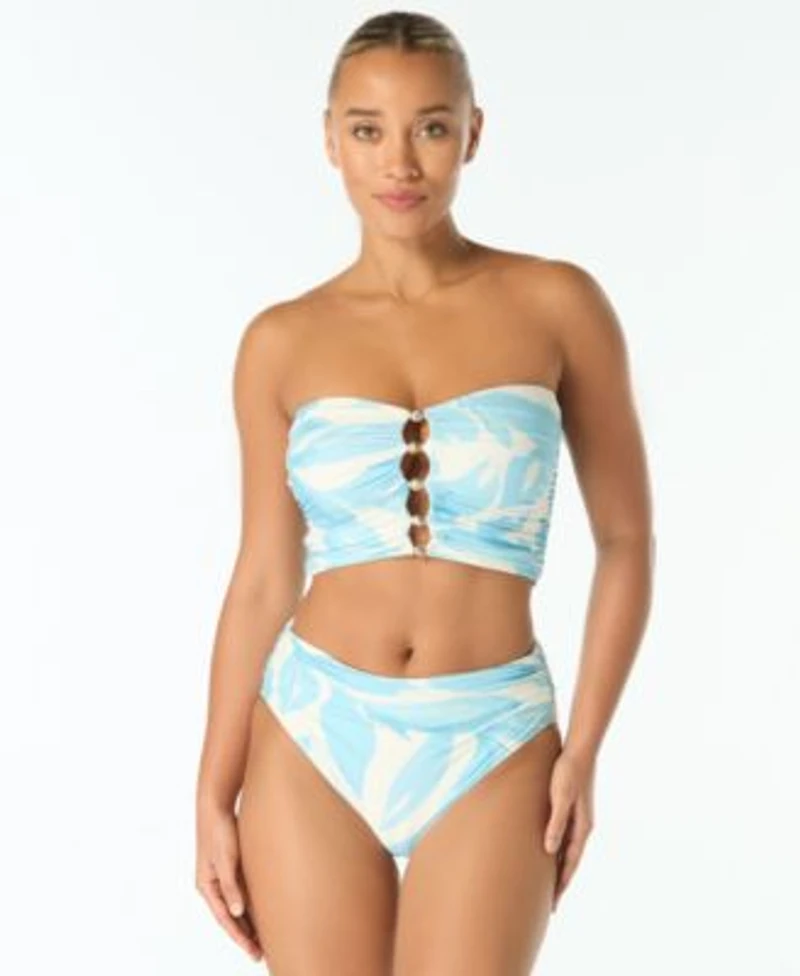 Carmen Marc Valvo Womens Bandeau Draped Top High Cut Bottoms