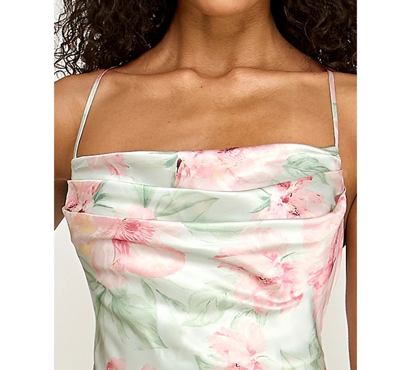 Seni & Cade Women's Floral Strapless Pleated Square Neck Drop Waist Dress