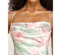 Seni & Cade Women's Floral Strapless Pleated Square Neck Drop Waist Dress