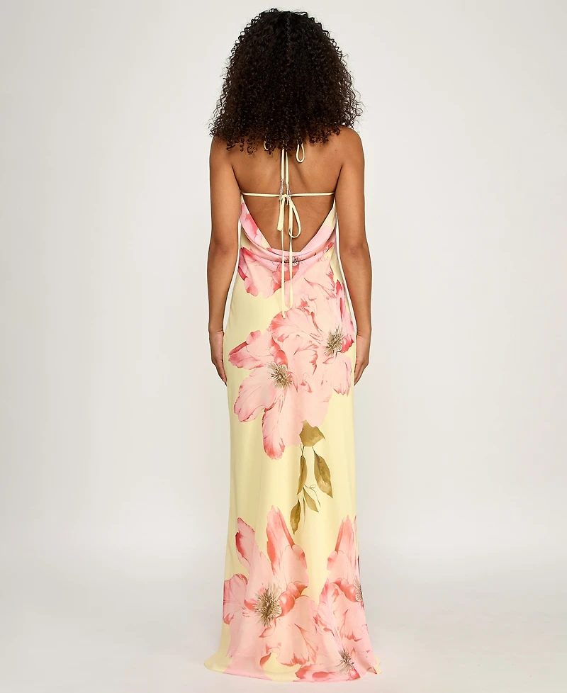 Seni & Cade Women's Large Floral Print Halter Drape Back Dress