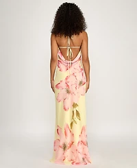 Seni & Cade Women's Large Floral Print Halter Drape Back Dress