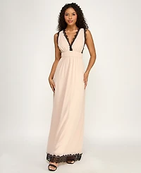 Seni & Cade Women's Sleeveless V-Neck Deep Plunge Lace Trim Dress