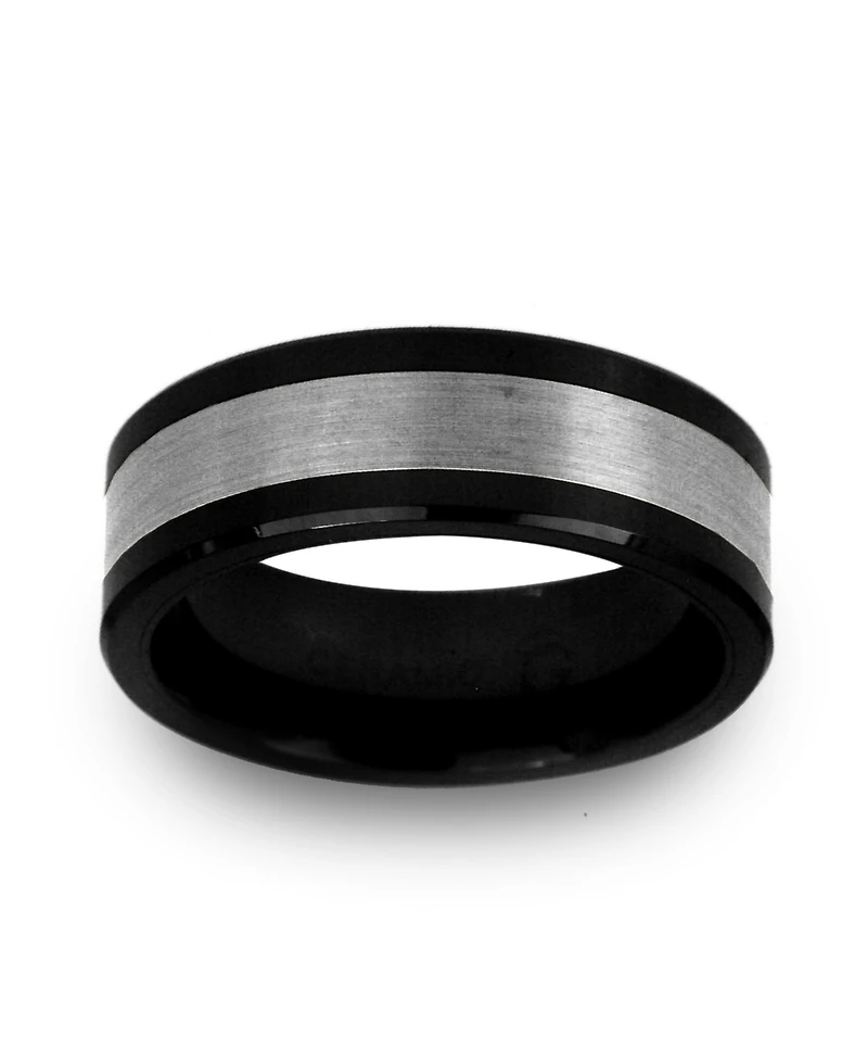 Men's Tungsten Ring, Black Ceramic With Inlay Ring
