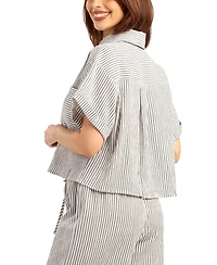 Bcx Women's Pucker Stripe Button-Front Top