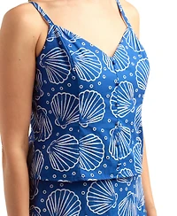 Bcx Women's Puff Print V-Neck Woven Tie-Front Tank Top
