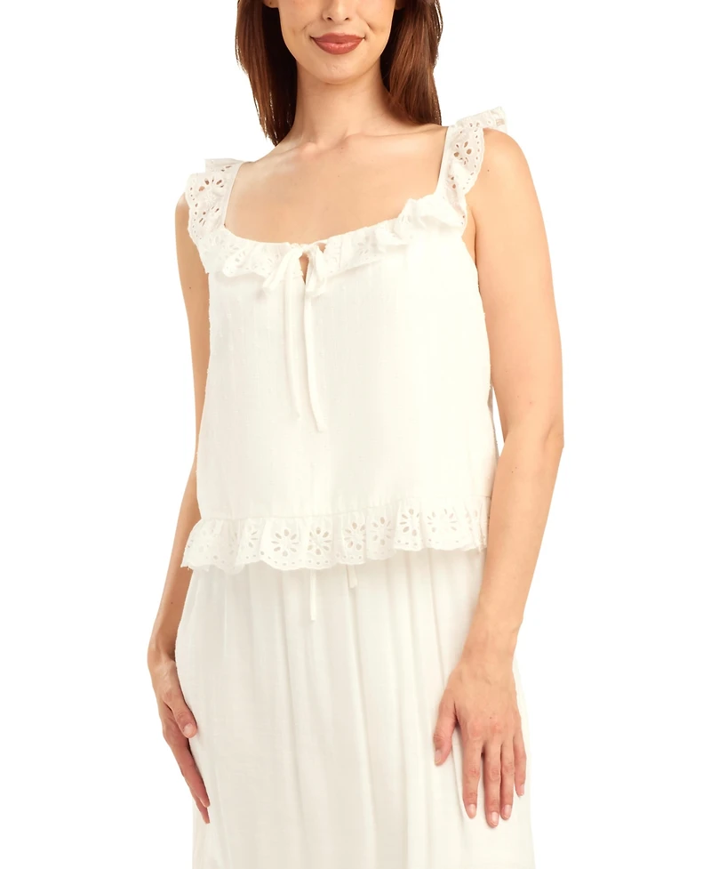 Bcx Women's Striped Ruffle-Detail Square Neck Top