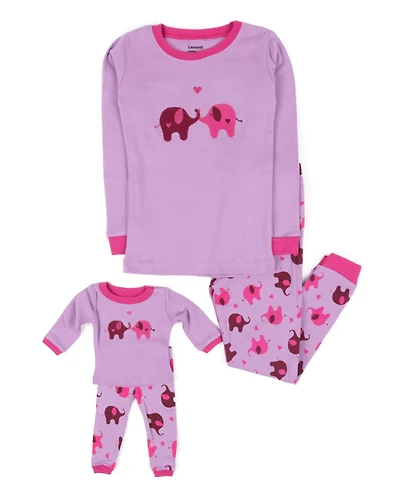 Leveret Toddler Girls Matching Doll Snug-Fit Cotton Long Sleeve All-Over Animal Print Pajamas