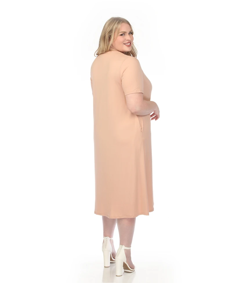 White Mark Plus Short-Sleeve Midi A-Line Dress