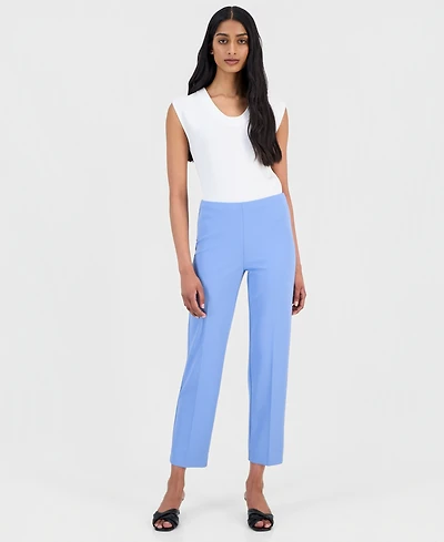 Anne Klein Women's Stretch Crepe Pull-On Hollywood Waist Straight Ankle Pants, Regular & Petite