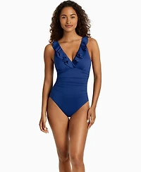Lauren Ralph Women's Ruffle Surplice One-Piece Swimsuit