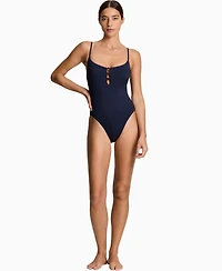 Lauren Ralph Women's Knotted Keyhole Stripe One-Piece Swimsuit