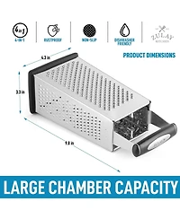 4-Sided Cheese Grater - Stainless Steel Grater With Easy Grip Handle & Anti-Skid Base (Large)