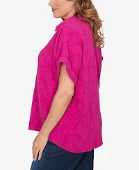 Ruby Rd. Plus Paisley Embossed Gauze Camp Shirt