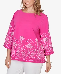 Ruby Rd. Plus Palm Tree Embroidered Knit Top