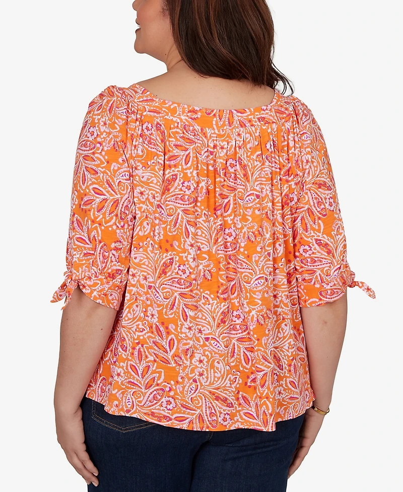 Ruby Rd. Plus Paisley Print Tie-Sleeve Knit Top