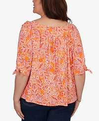 Ruby Rd. Plus Paisley Print Tie-Sleeve Knit Top