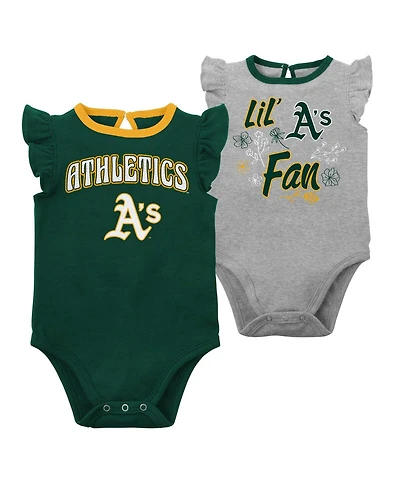 Outerstuff Baby Boys and Girls Two-Pack Green/Heather Gray Athletics Little Fan Bodysuit Set