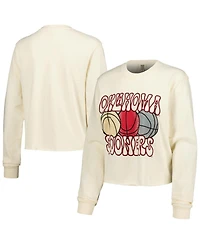 Image One Women's Natural Oklahoma Sooners Comfort Colors Basketball Cropped Long Sleeve T-Shirt