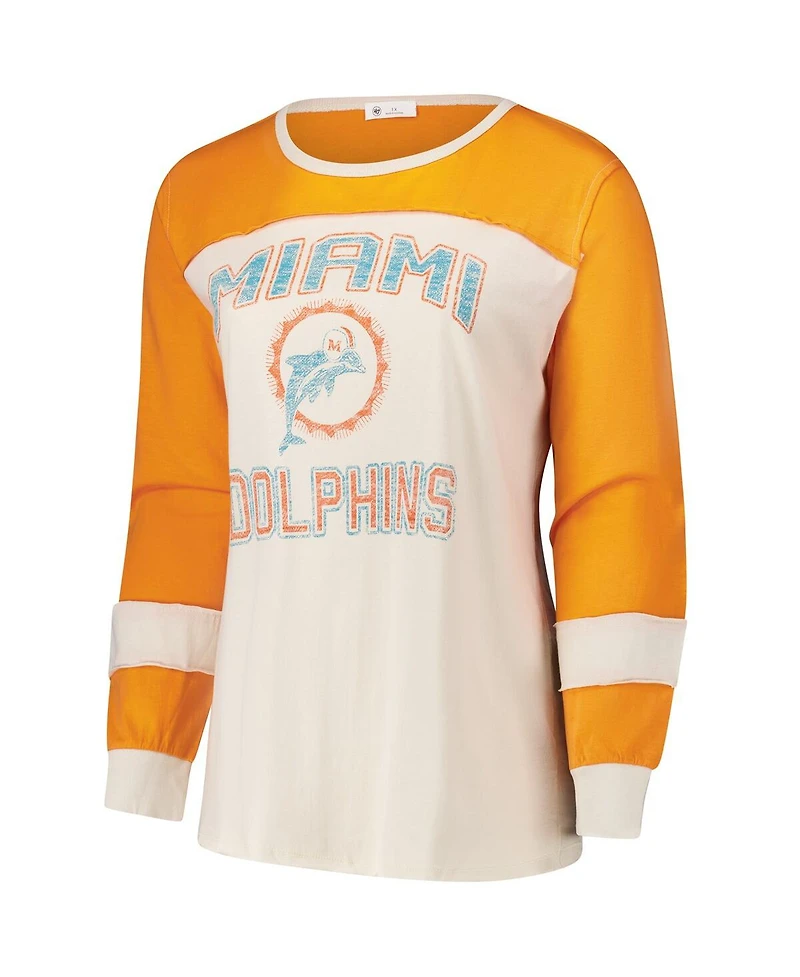 '47 Brand Women's Cream/Orange Miami Dolphins Plus Double Header Curve Toni Long Sleeve T-Shirt
