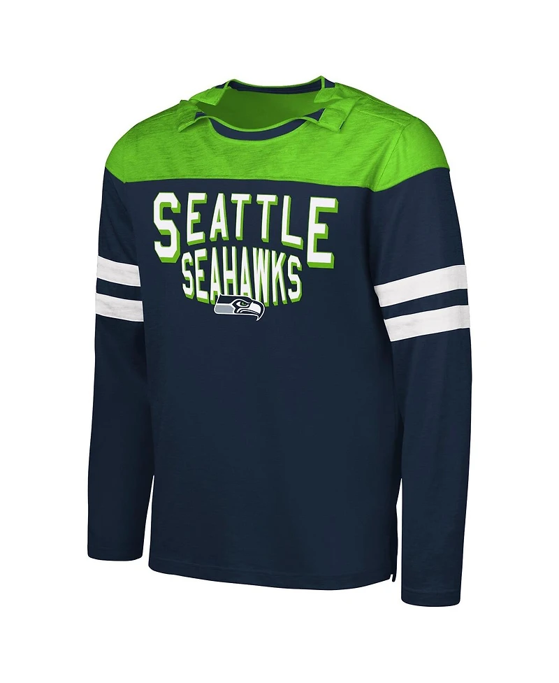 G-iii Sports by Carl Banks Men's College Navy/Neon Green Seattle Seahawks Adaptive Hail Mary Long Sleeve T-Shirt