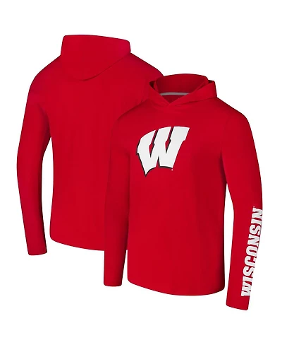 Colosseum Men's Red Wisconsin Badgers Logo Lockup Active Blend Long Sleeve T-Shirt Hoodie
