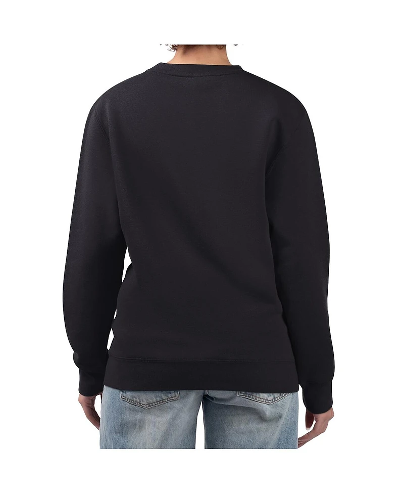 G-iii 4Her By Carl Banks Women's Black Atlanta Hawks Flowers Team Logo Graphic Fleece Crewneck Pullover Sweatshirt