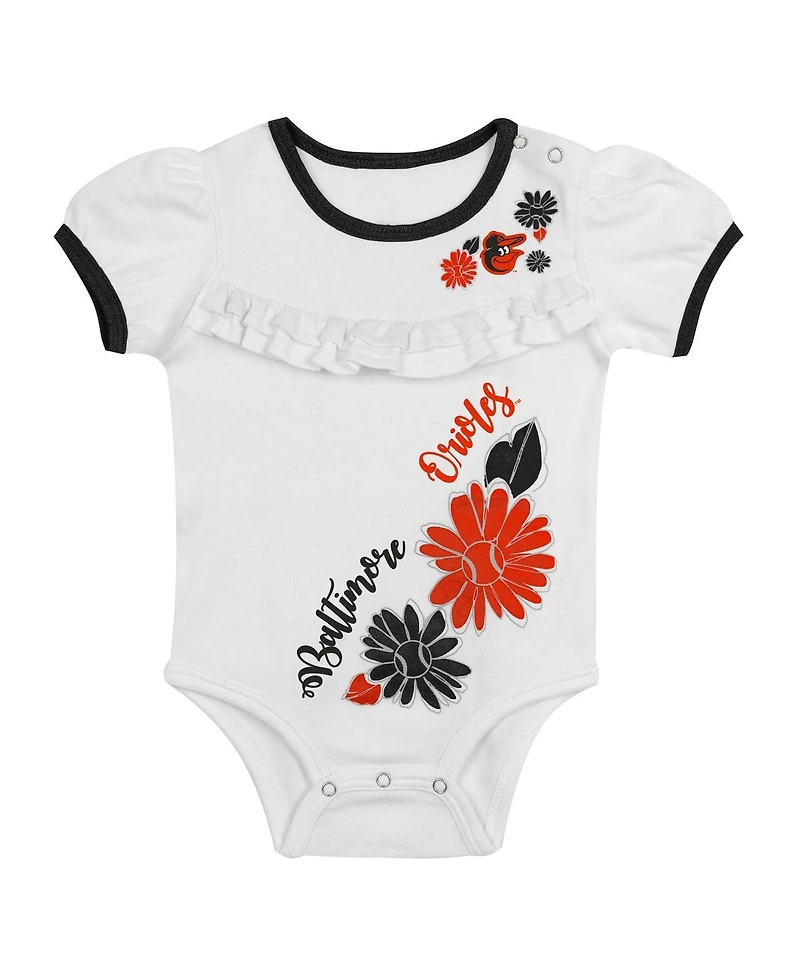 Outerstuff Newborn 3-Piece White/Black Baltimore Orioles Sweet Catcher Bodysuit, Headband and Skirt Set