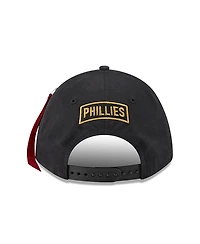 New Era x Alpha Industries Men's Black Philadelphia Phillies A-Frame 9FORTY Adjustable Hat