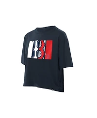 New Era Women's Navy Boston Red Sox Boxy Foil Logo T-Shirt