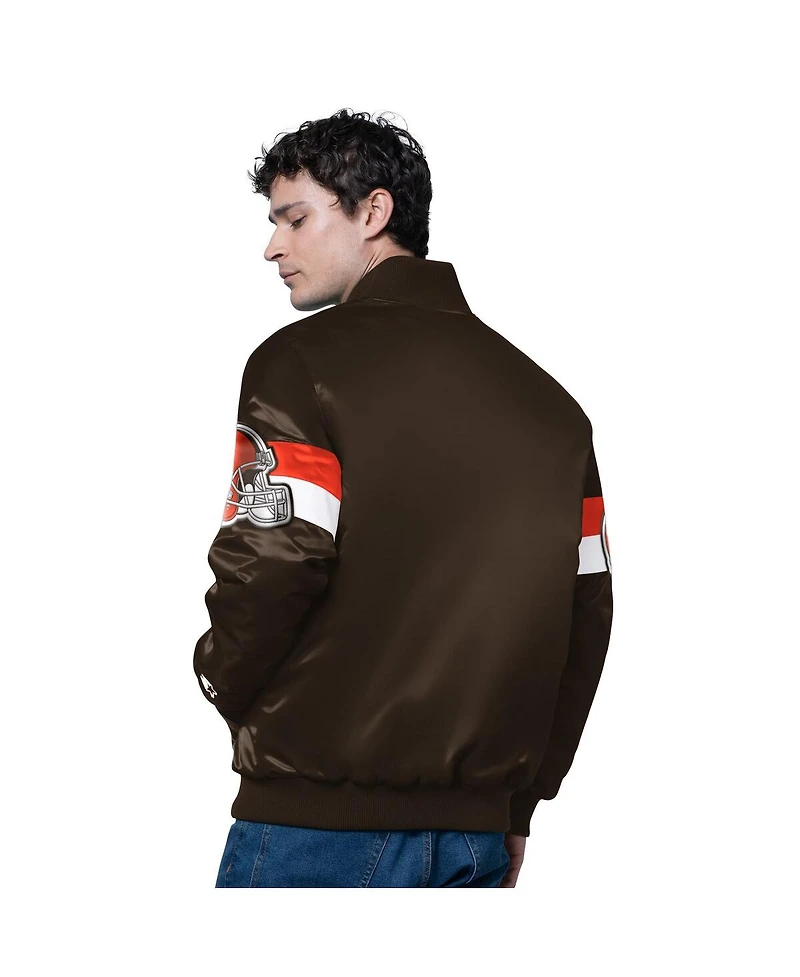 Starter Men's Brown Cleveland Browns Triple Option Satin Varsity Full-Snap Jacket