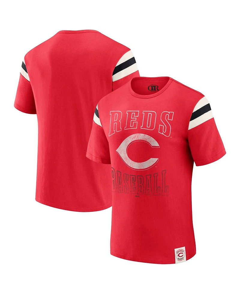 Darius Rucker Collection By Fanatics Men's Red Cincinnati Reds Distressed Sleeve Stripe T-Shirt