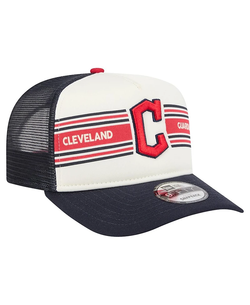 New Era Men's Cream/Navy Cleveland Guardians Banner A-Frame 9FIFTY Trucker Snapback Hat