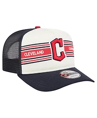 New Era Men's Cream/Navy Cleveland Guardians Banner A-Frame 9FIFTY Trucker Snapback Hat