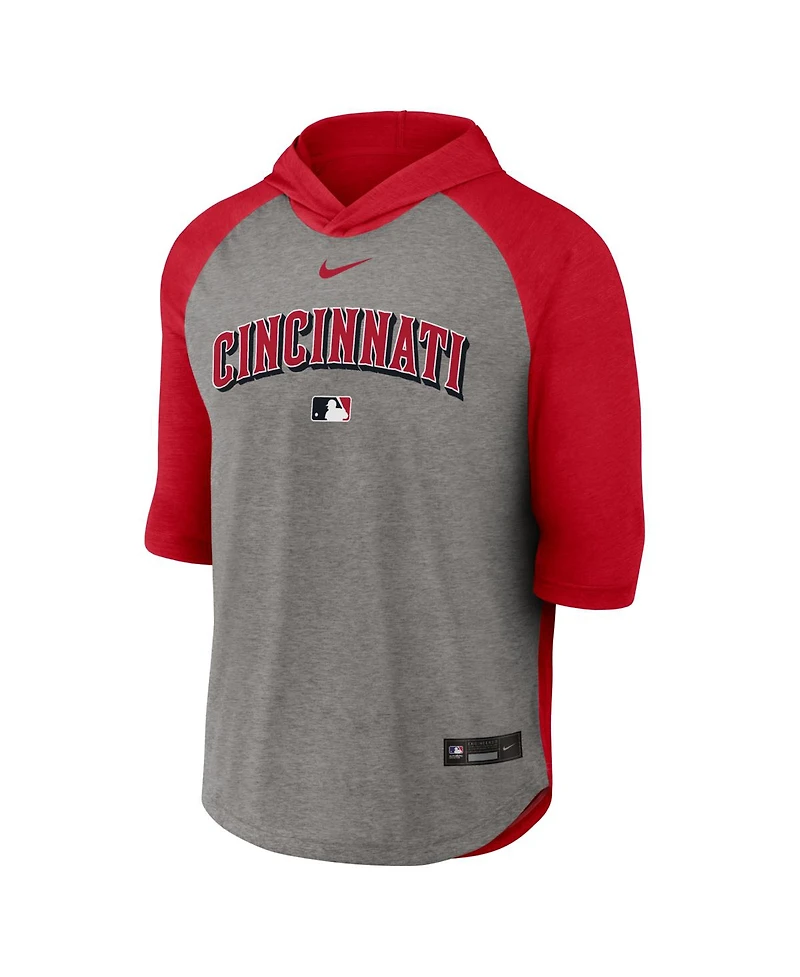 Nike Men's Red Cincinnati Reds Authentic Collection Flux Dri-fit Raglan 3/4-Sleeve Hooded T-Shirt