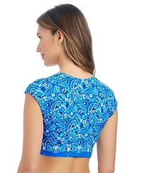 Bleu by Rod Beattie Women's Tie-Front Cap-Sleeve Swim Bikini Top