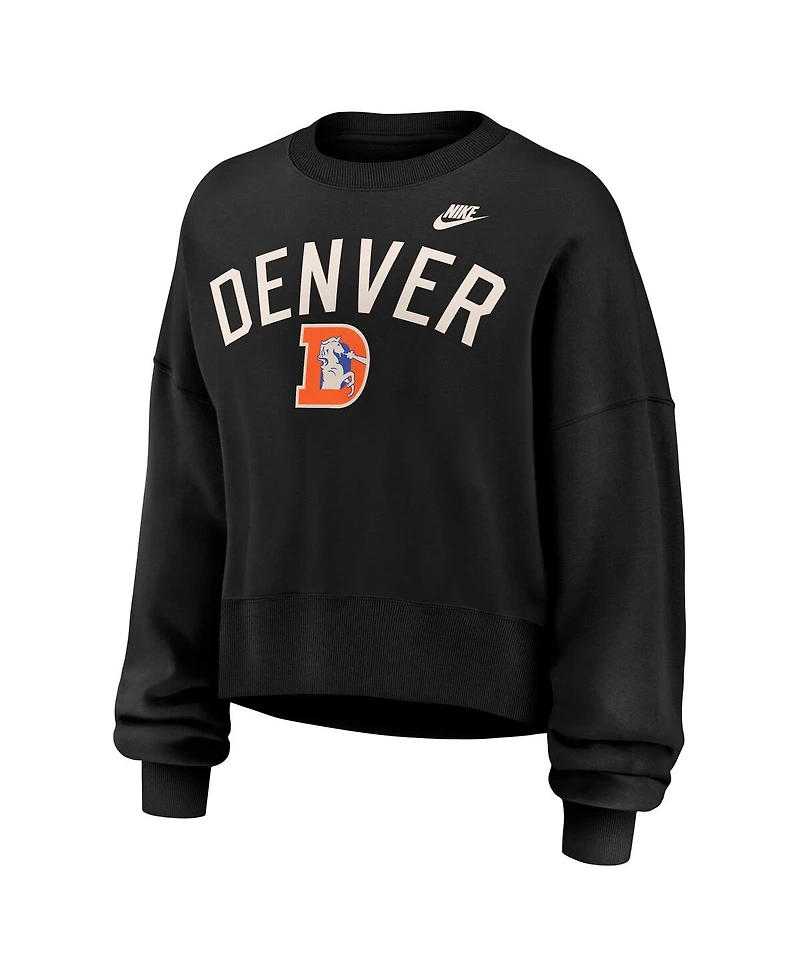 Nike Women's Black Denver Broncos Oversized High Hip Legacy Arch Phoenix Fleece Sweatshirt