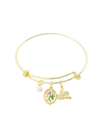 Unwritten Cubic Zirconia and Mother of Pearl Flower and Bee Charm Bangle Bracelet