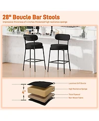 Dyhome Bar Stools Set of 3, 28 Inches Modern Counter Height with Curved Back Metal Legs, Upholstered Tall Barstools for Kitchen Island, Caf