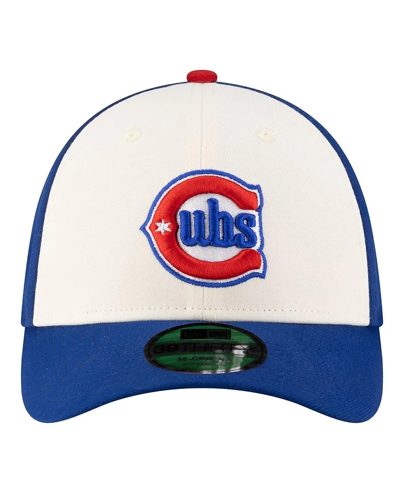 New Era Men's White/Royal Chicago Cubs Player Replica 39THIRTY M-Crown Flex Hat