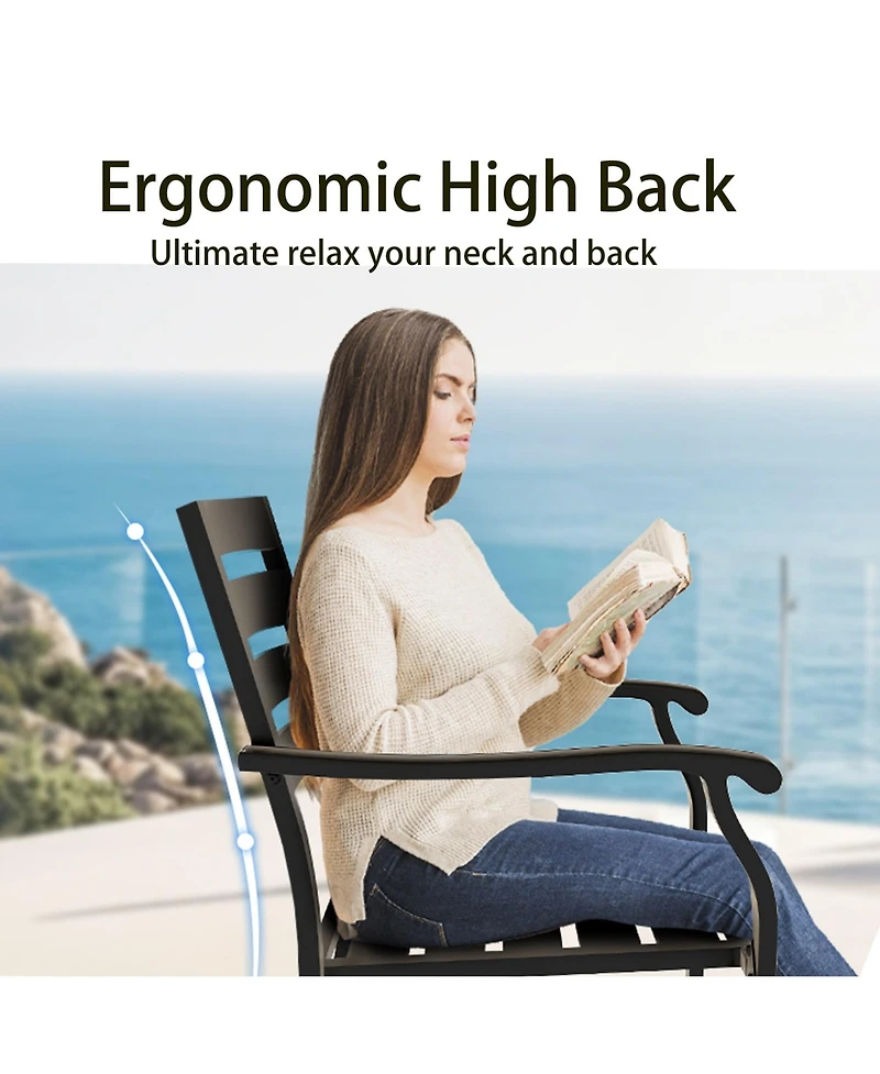 Mondawe 2-Piece Outdoor Dining Chair Set, Heavy-Duty Iron Frame with E-Coating, All-Weather Patio Chairs, Sandstone
