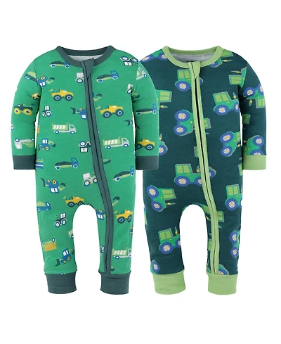 The Peanutshell Toddler Boys Trucks & Tractors Cotton Footless Pajamas for Boys, 2 Pack